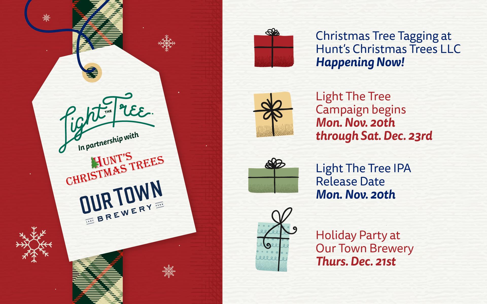 Light The Three Campgain Begins Mon. Nov 20th through Sat. Dec 23rd. Christmast Tree Tagging at Hunt's Christmas Trees LLC Happening Now!